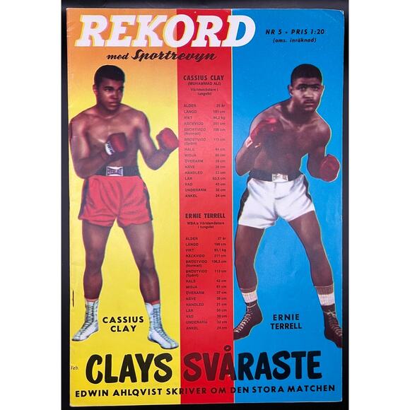 RARE 1967 Swedish Rekord Journal Cassius Clay Magazine Muhammad Ali Terrell - Picture 1 of 6